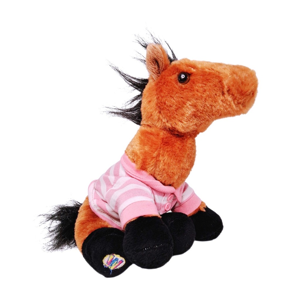 Webkinz Ganz Brown Horse Plush Toy Stuffed Animal Pink Striped Shirt Button Up